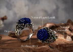 Peony of Lhasa Ring | Carved Lapis Lazuli & 925 Silver