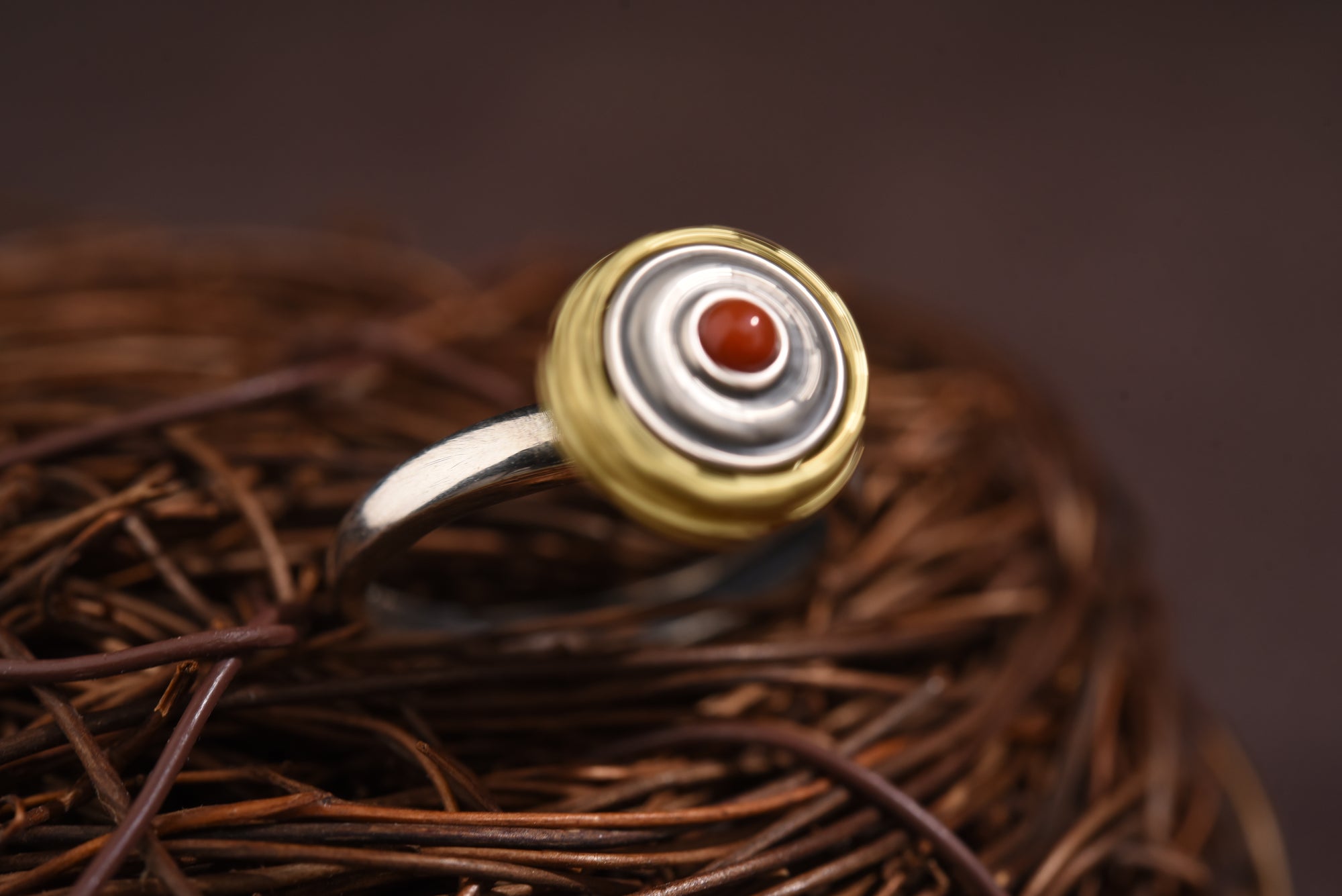 Tibetan Lotus Ring | 925 Silver, 24 k‑Plated Brass & Gem