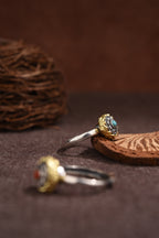 Tibetan Lotus Ring | 925 Silver, 24 k‑Plated Brass & Gem