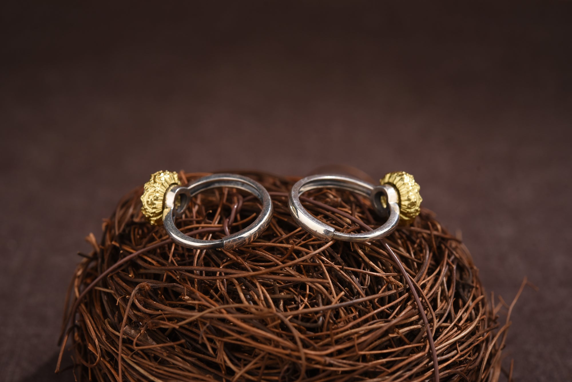 Tibetan Lotus Ring | 925 Silver, 24 k‑Plated Brass & Gem