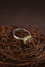 Tibetan Lotus Ring | 925 Silver, 24 k‑Plated Brass & Gem