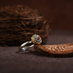 Tibetan Lotus Ring | 925 Silver, 24 k‑Plated Brass & Gem