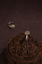 Tibetan Lotus Ring | 925 Silver, 24 k‑Plated Brass & Gem