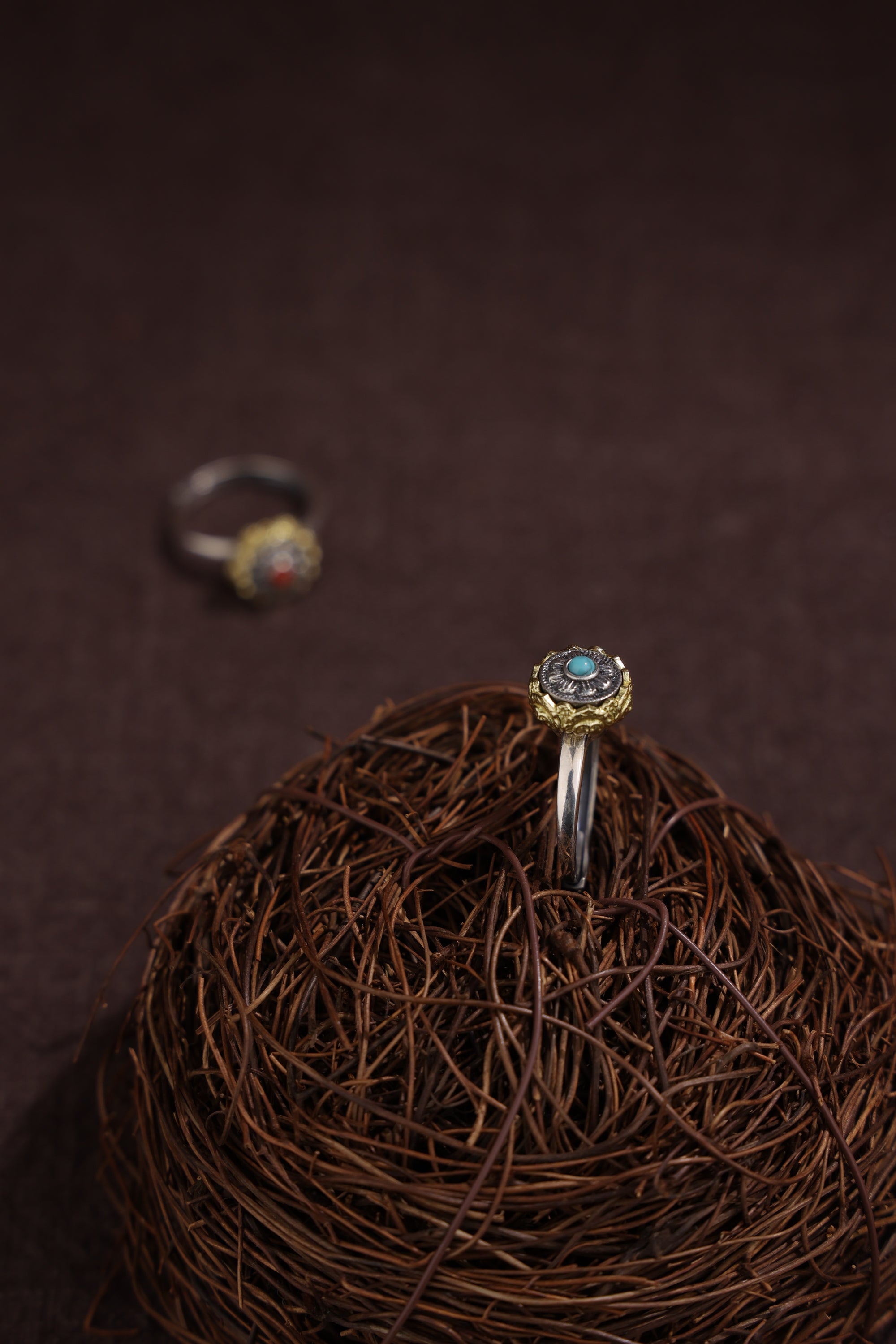 Tibetan Lotus Ring | 925 Silver, 24 k‑Plated Brass & Gem