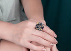 Tibetan Peony Blossom Ring | 990 Silver & Tourmaline