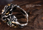 Tibetan Peony Blossom Ring | 990 Silver & Tourmaline