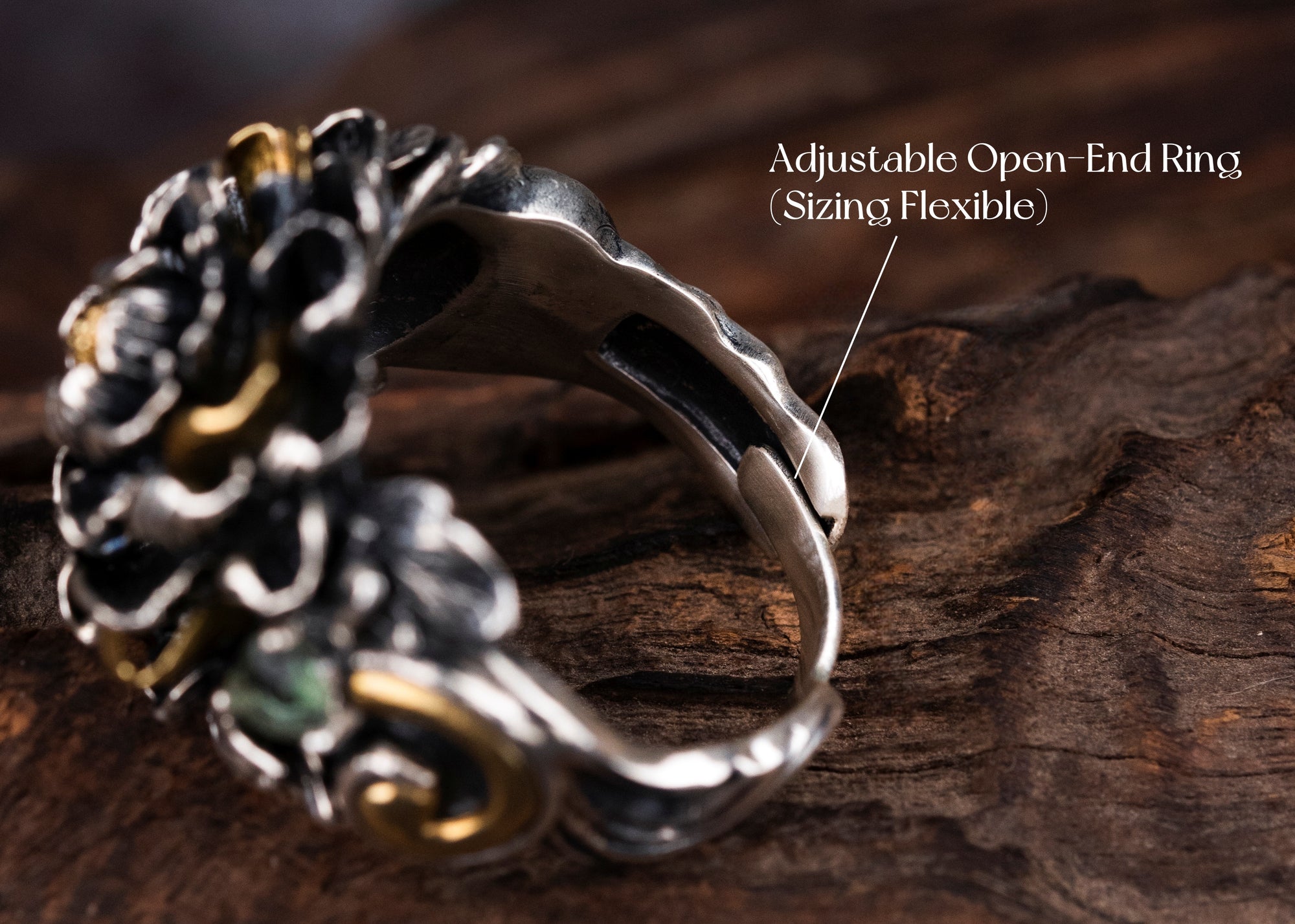Tibetan Peony Blossom Ring | 990 Silver & Tourmaline