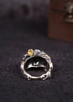 Tibetan Peony Blossom Ring | 990 Silver & Tourmaline