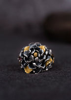 Tibetan Peony Blossom Ring | 990 Silver & Tourmaline