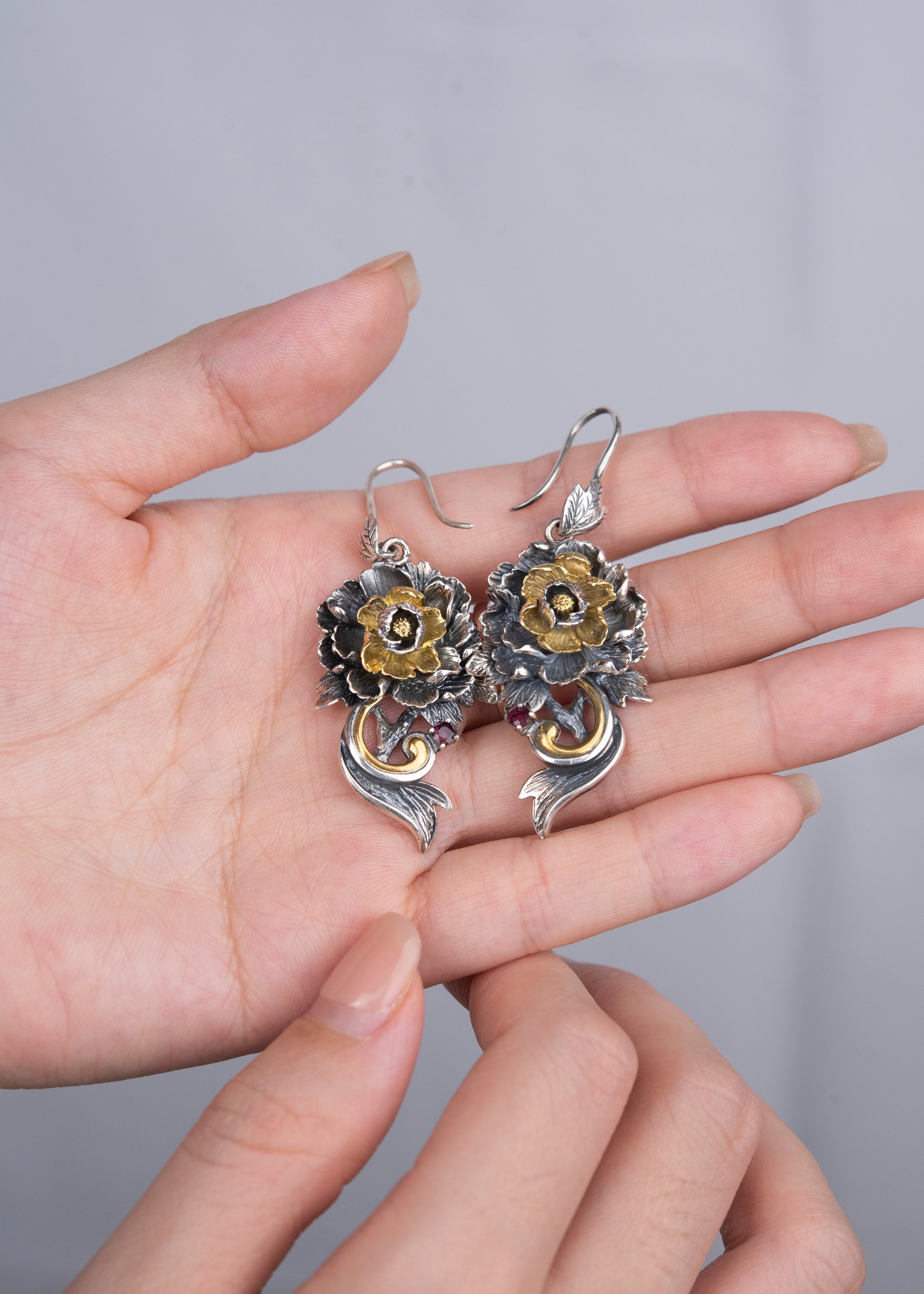 Golden Bloom Rose Earrings | Sterling-Silver & Tourmaline