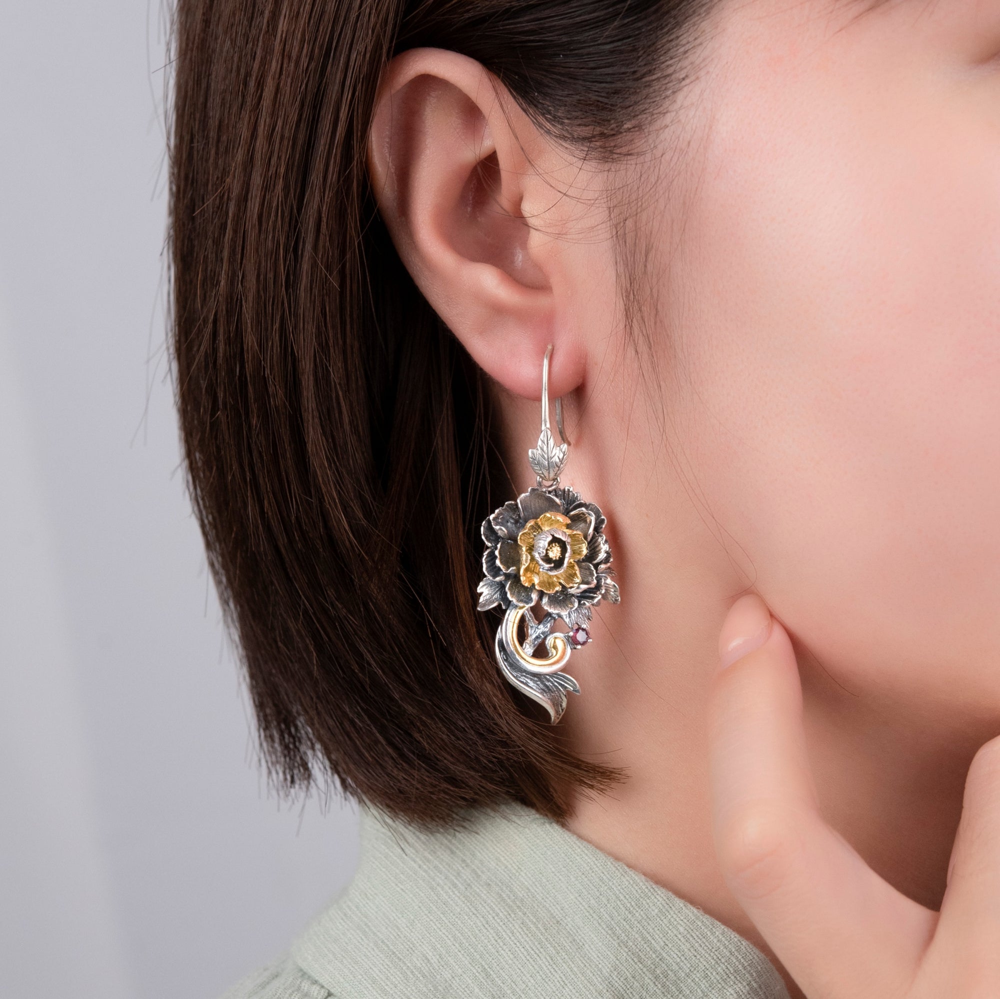 Golden Bloom Rose Earrings | Sterling-Silver & Tourmaline