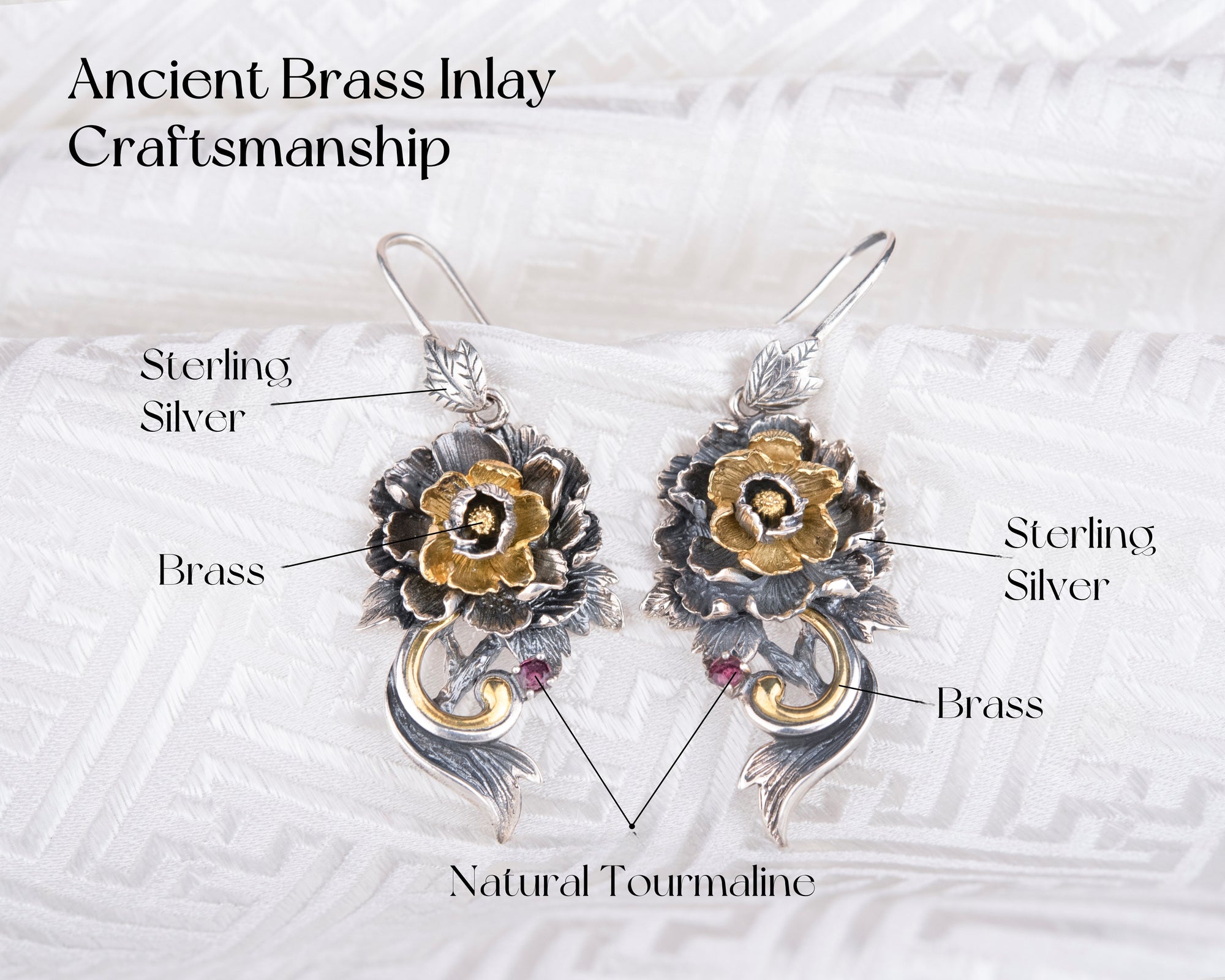 Golden Bloom Rose Earrings | Sterling-Silver & Tourmaline