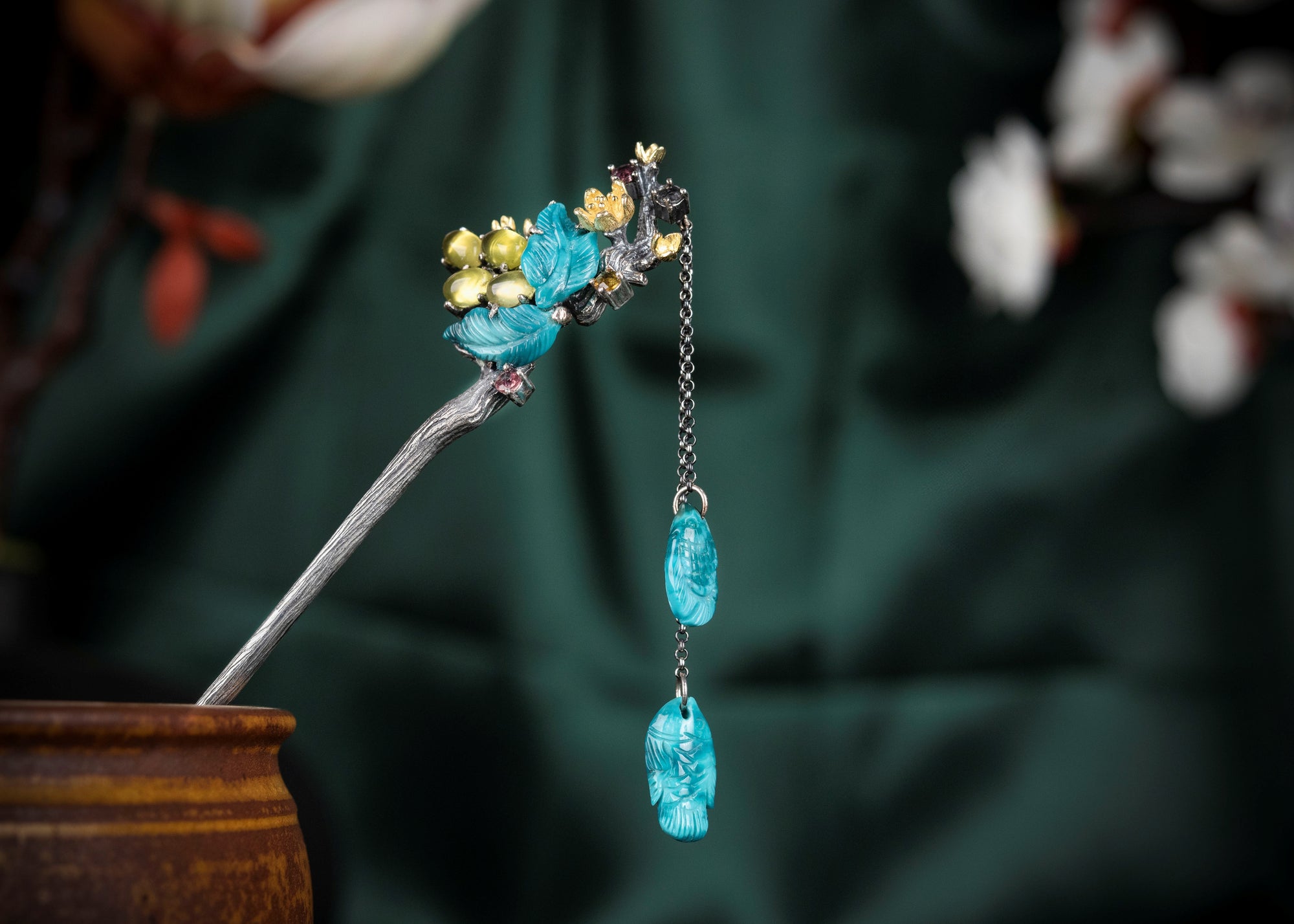 Grapevine Pisces Hairpin | Sterling Silver & Prehnite Drops