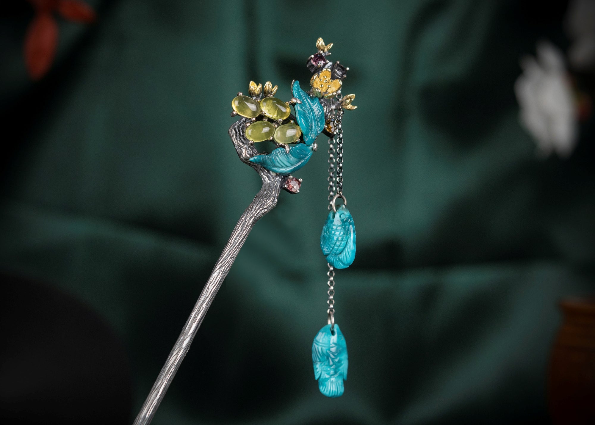 Grapevine Pisces Hairpin | Sterling Silver & Prehnite Drops