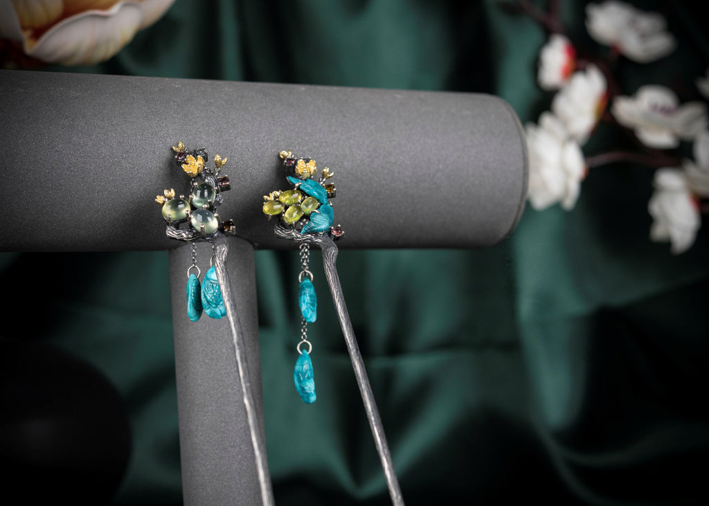 Grapevine Pisces Hairpin | Sterling Silver & Prehnite Drops