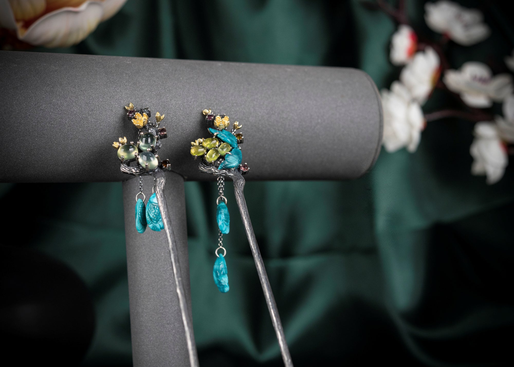 Grapevine Pisces Hairpin | Sterling Silver & Prehnite Drops