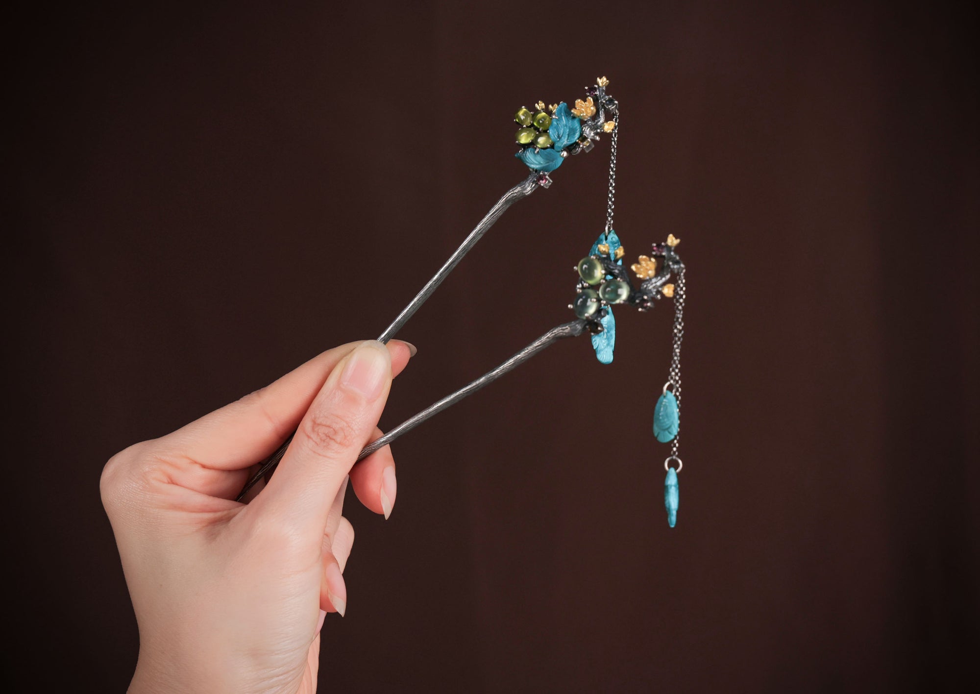 Grapevine Pisces Hairpin | Sterling Silver & Prehnite Drops