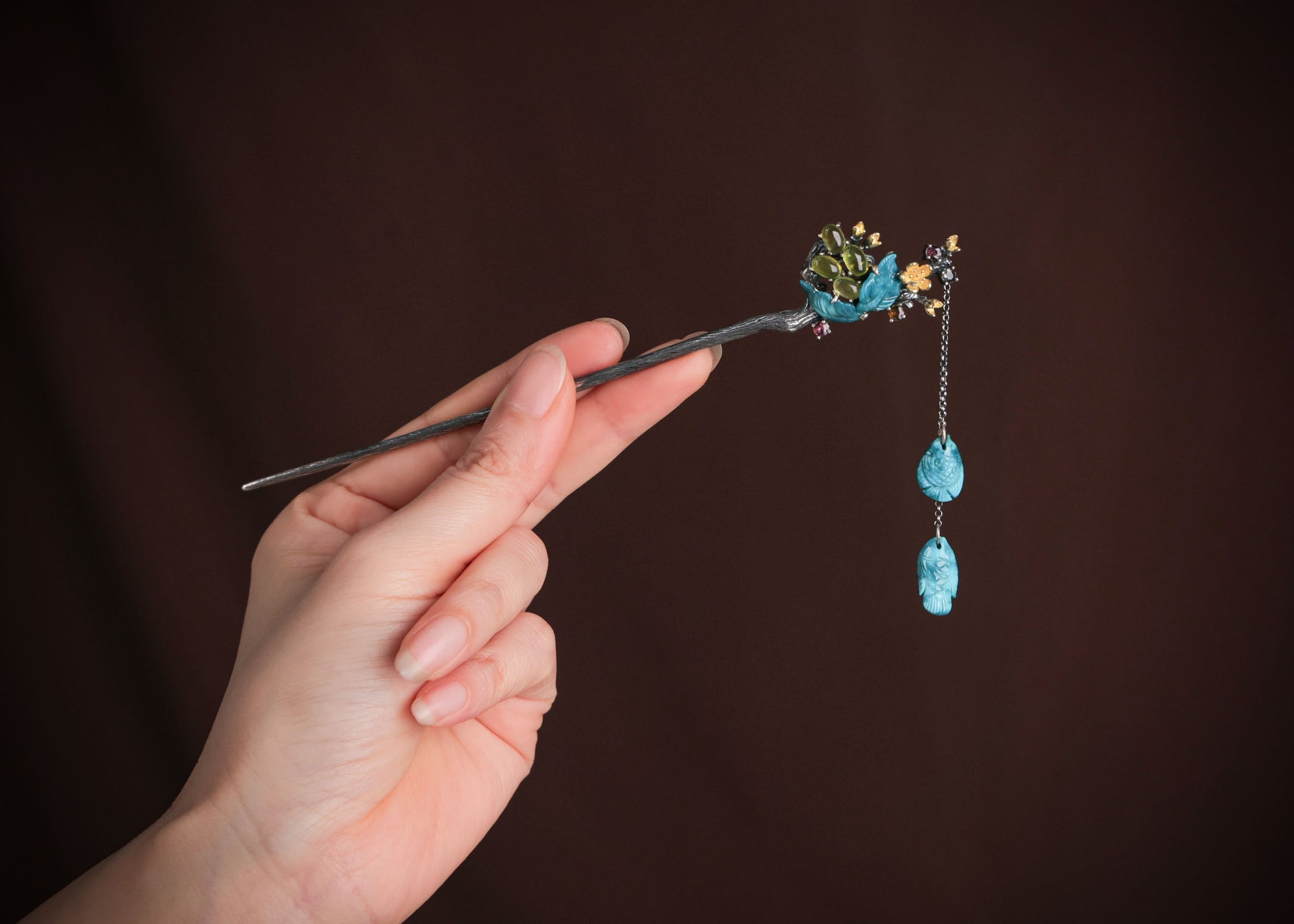 Grapevine Pisces Hairpin | Sterling Silver & Prehnite Drops