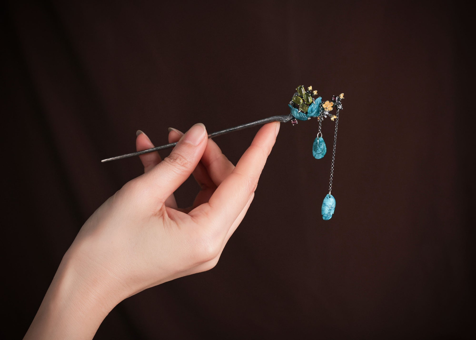 Grapevine Pisces Hairpin | Sterling Silver & Prehnite Drops