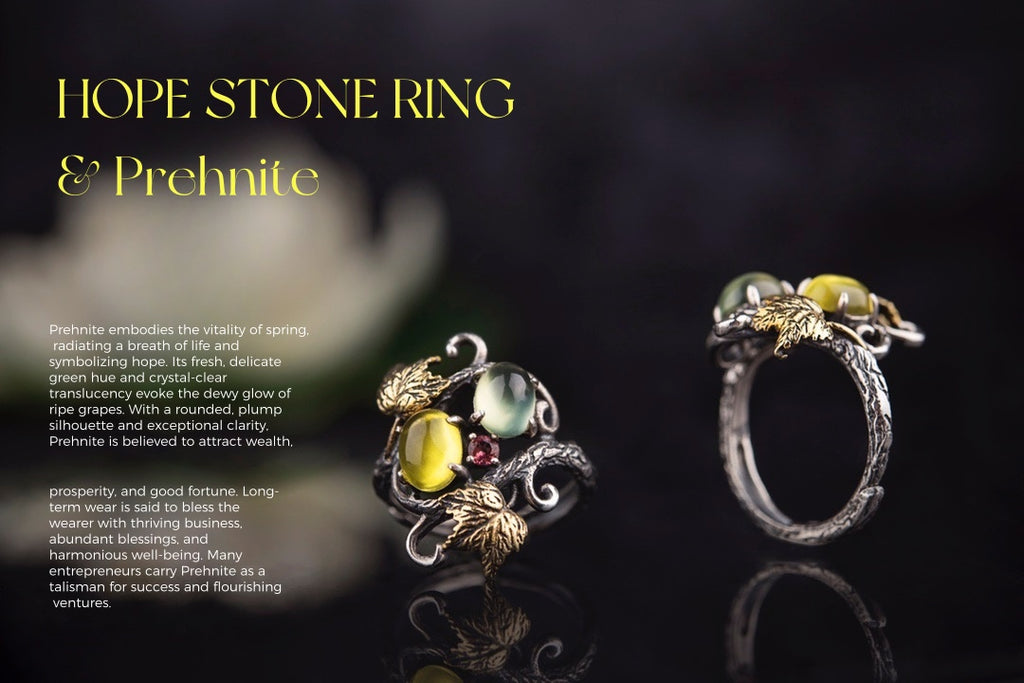 Hope Stone Prehnite Vine Ring | 925 Silver & Tourmaline