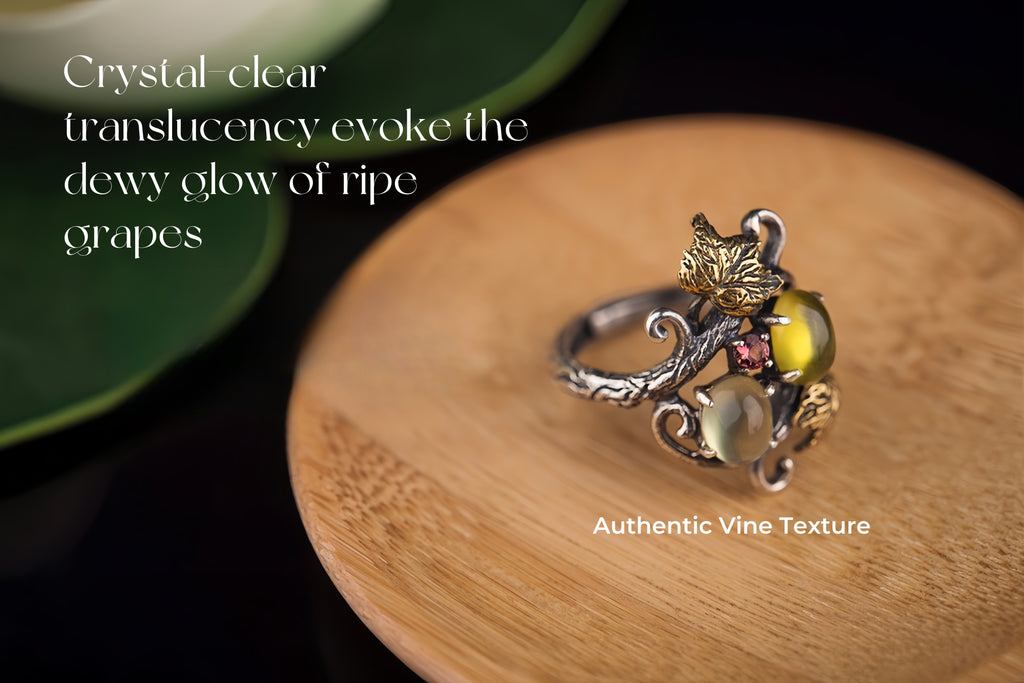 Hope Stone Prehnite Vine Ring | 925 Silver & Tourmaline