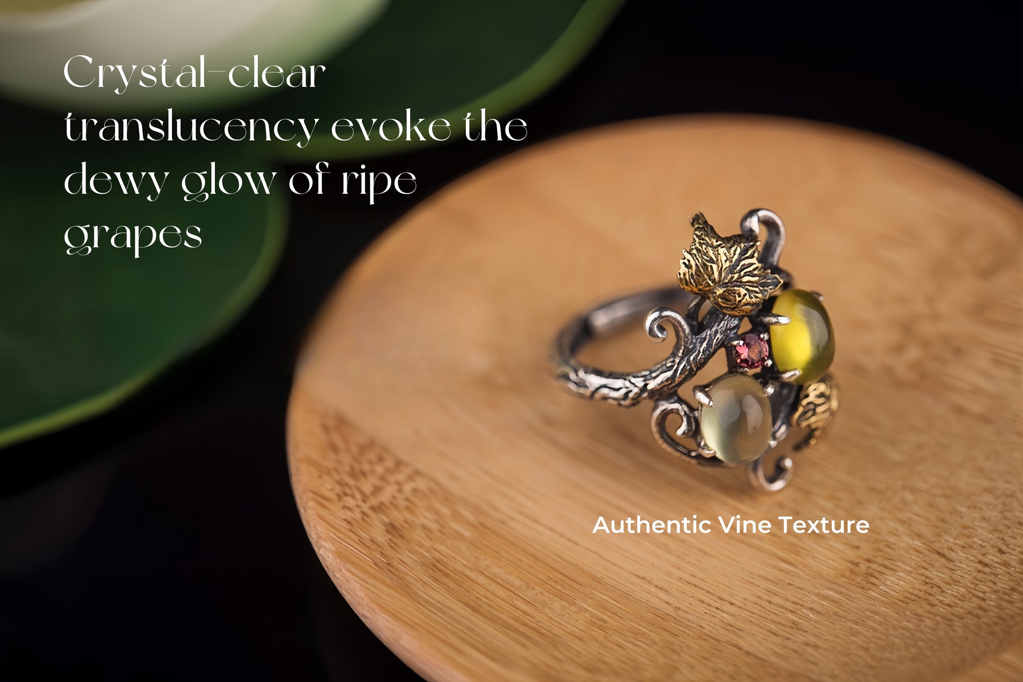 Hope Stone Prehnite Vine Ring | 925 Silver & Tourmaline