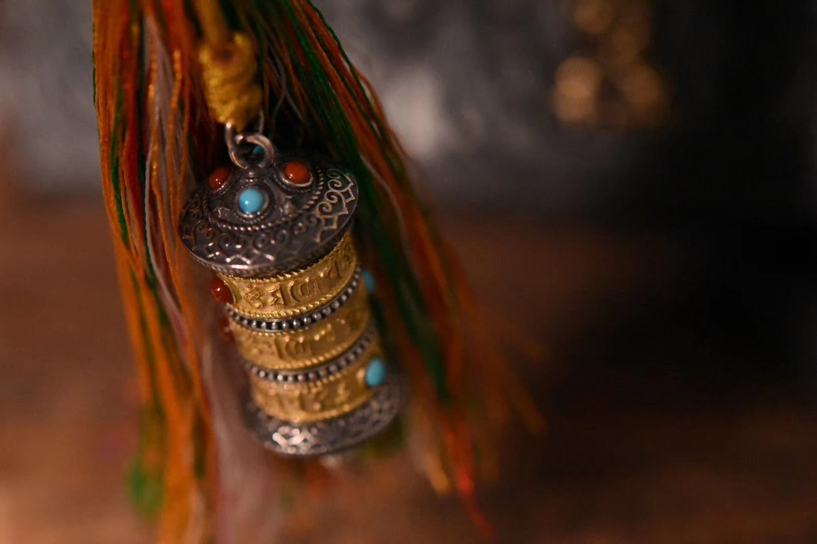 Tibetan Prayer Wheel Spinner Pendant | Sterling Silver, Turquoise & Agate