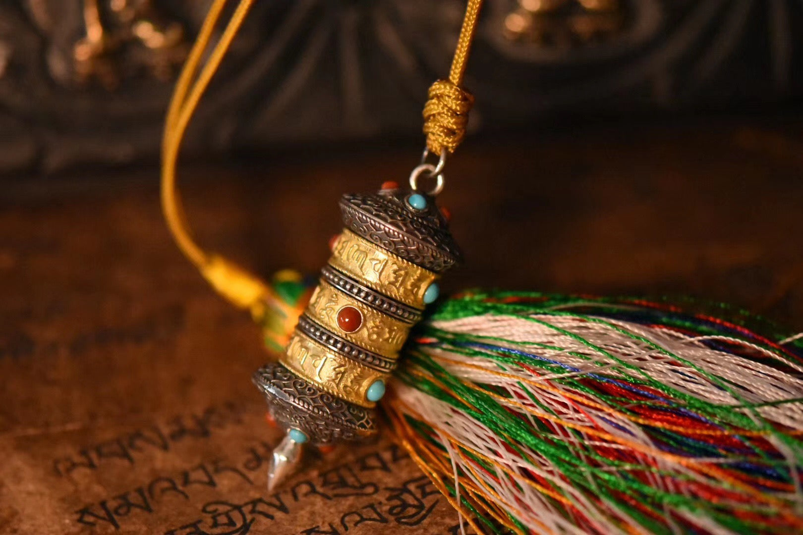 Tibetan Prayer Wheel Spinner Pendant | Sterling Silver, Turquoise & Agate