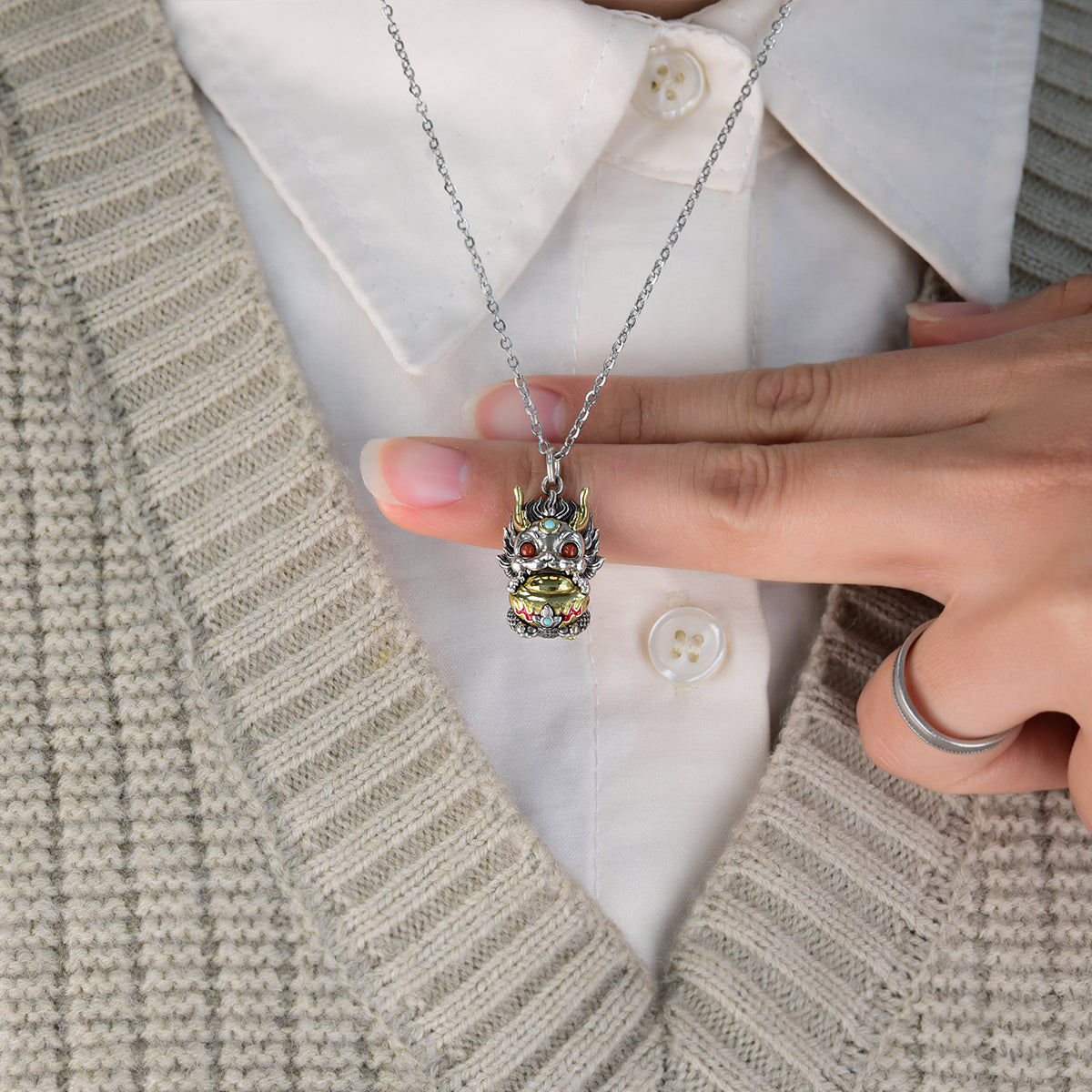 Qilin Fortune Gourd Pendant | Sterling-Silver Gemstone Charm