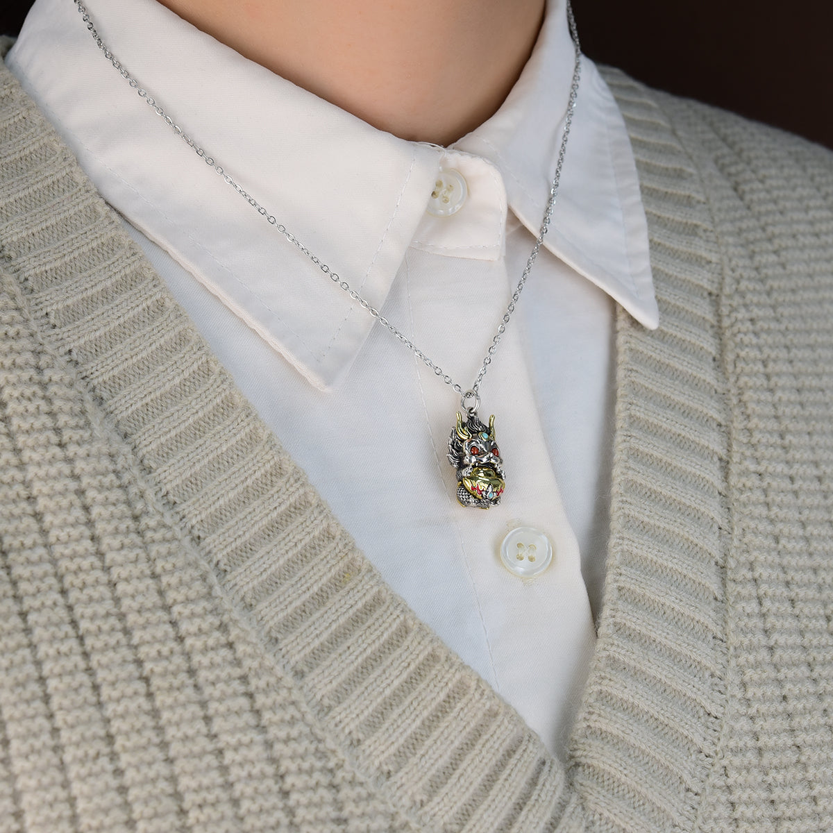 Qilin Fortune Gourd Pendant | Sterling-Silver Gemstone Charm