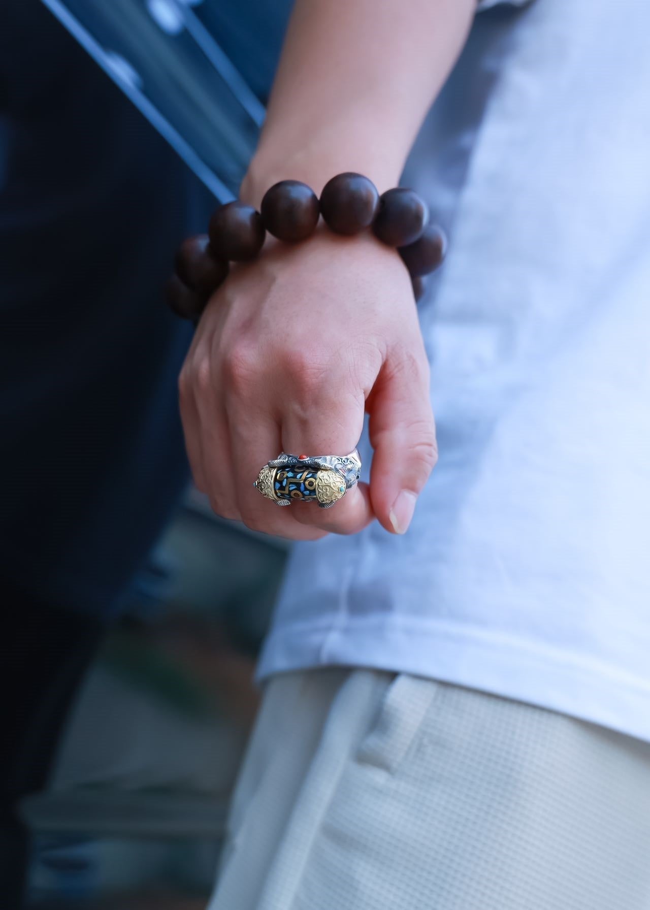 Rotating Dzi Ganesha Wealth Ring | 925 Silver, Brass & Gems