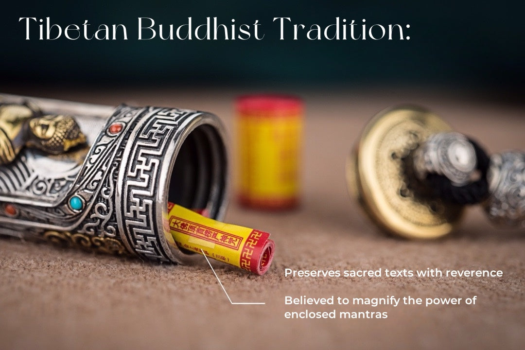 Tibetan Six-Syllable Prayer Wheel Pendant – Silver & Gemstone