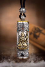 Tibetan Six-Syllable Prayer Wheel Pendant – Silver & Gemstone
