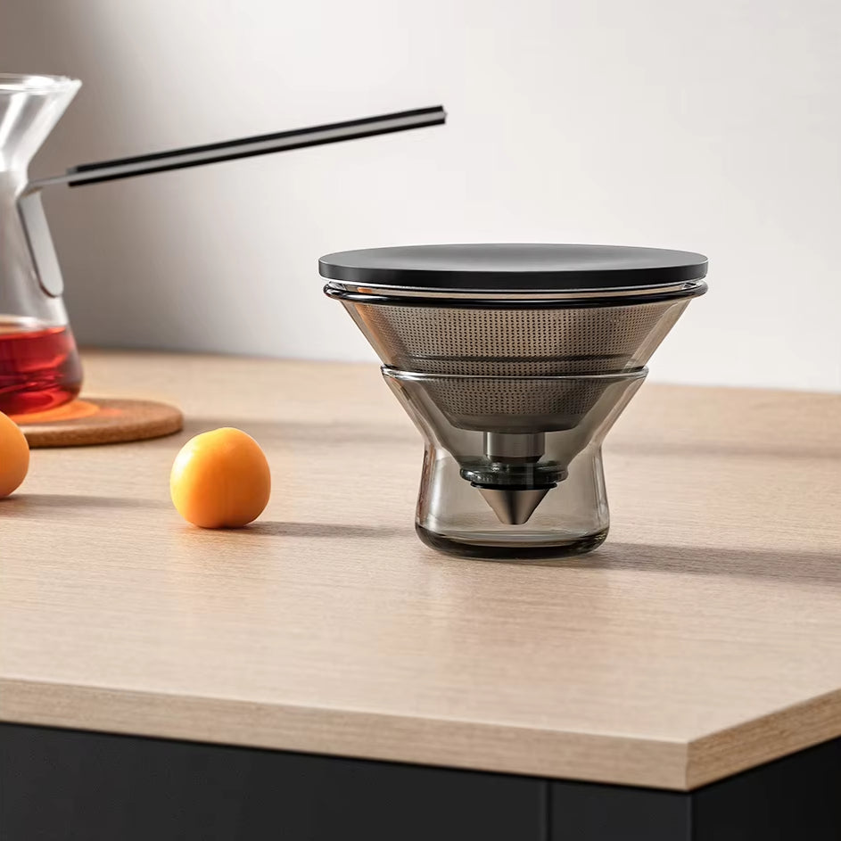 Classic Series 1-4Cup Wood Neck Drip Pot Elegant Ceramic Pour Over Coffee and Tea Maker Set with Filter for Travel and Camping