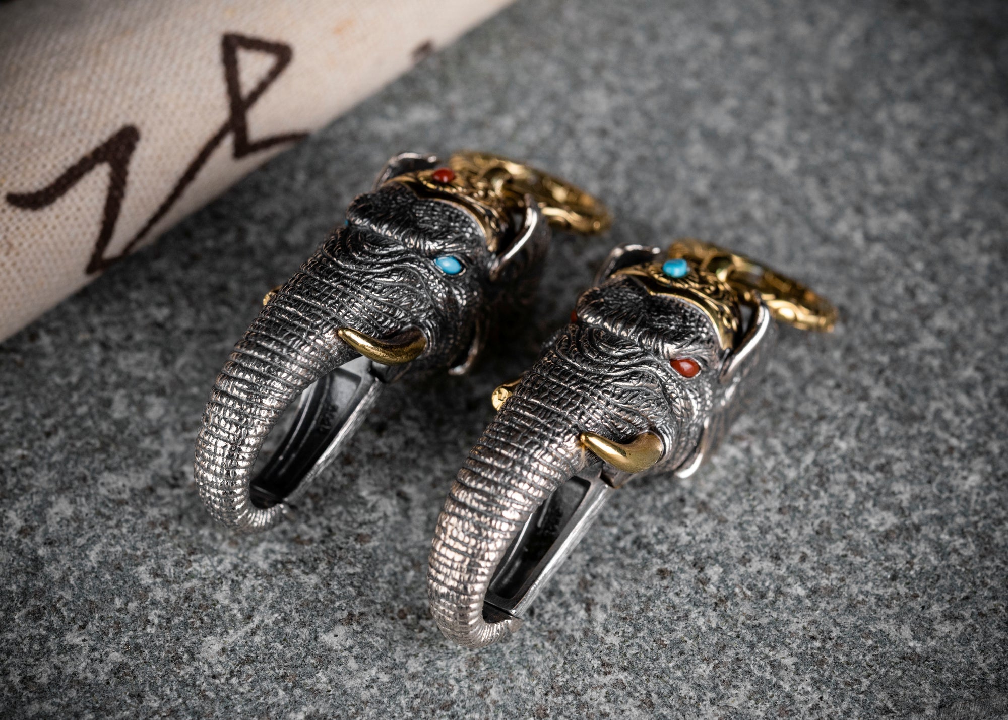 Tibetan Elephant-God Keychain – Silver, Turquoise & Agate