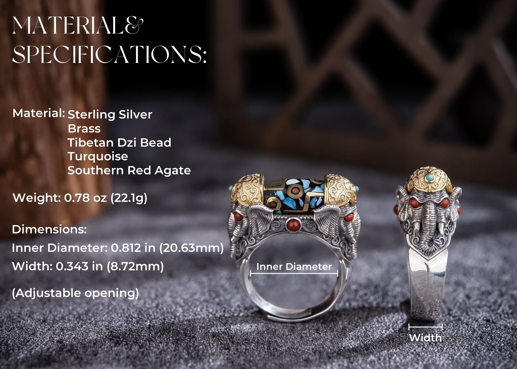 Rotating Dzi Ganesha Wealth Ring | 925 Silver, Brass & Gems