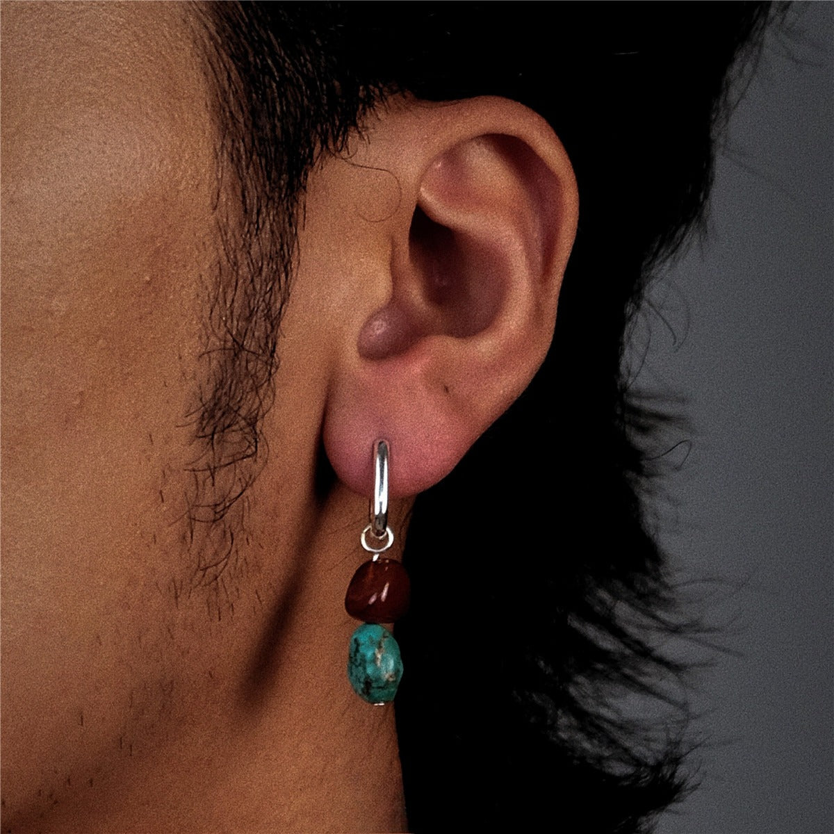 Tibetan Retro Ethnic Earrings | S925 Sterling Silver Irregular Red Agate & Turquoise Statement Earrings | Unisex Bohemian Jewelry