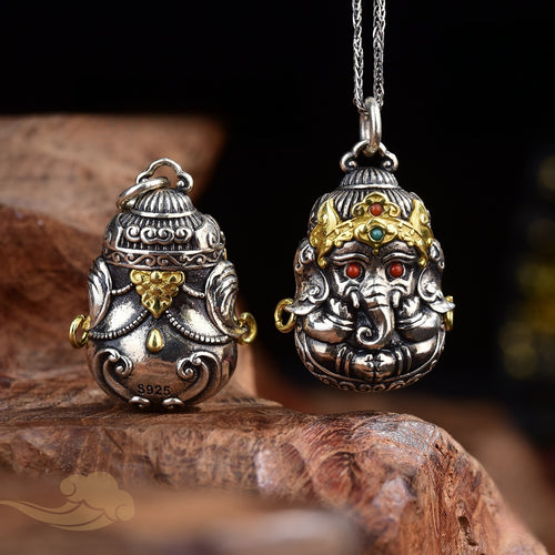 Baby Ganesha Blessing Pendant | Sterling Silver & Gemstone Charm