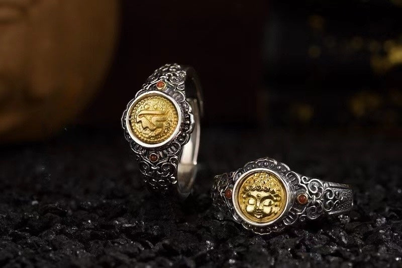 Eight Guardian Buddha Ring | 925 Silver, Brass & Agate