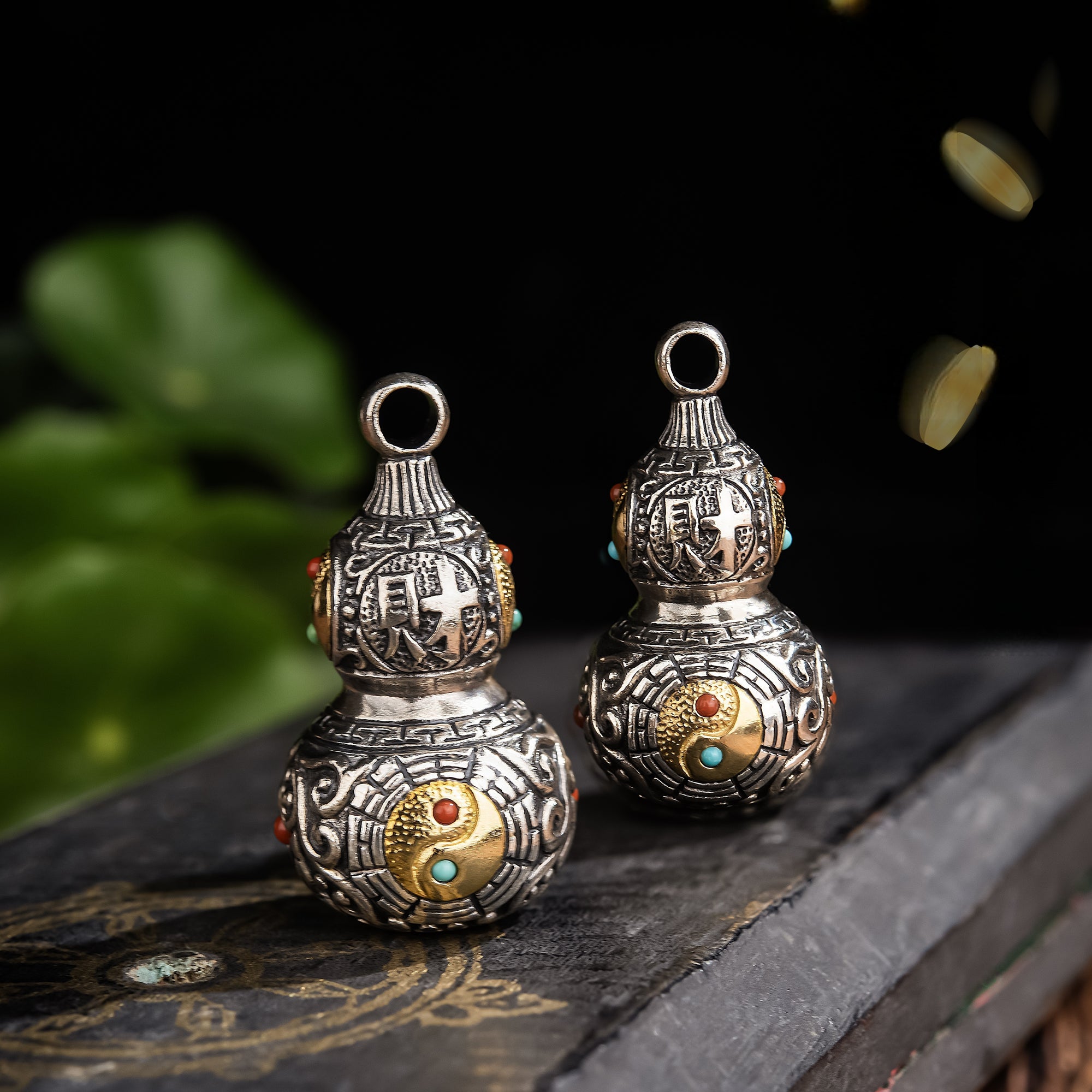 Tibetan Gourd Pendant | Sterling Silver, Brass & Agate Luck Charm