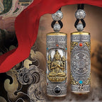 Tibetan Six-Syllable Prayer Wheel Pendant – Silver & Gemstone