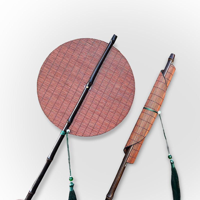Whispers of Summer: Hand-woven bamboo silk fan with rollable design and tassel