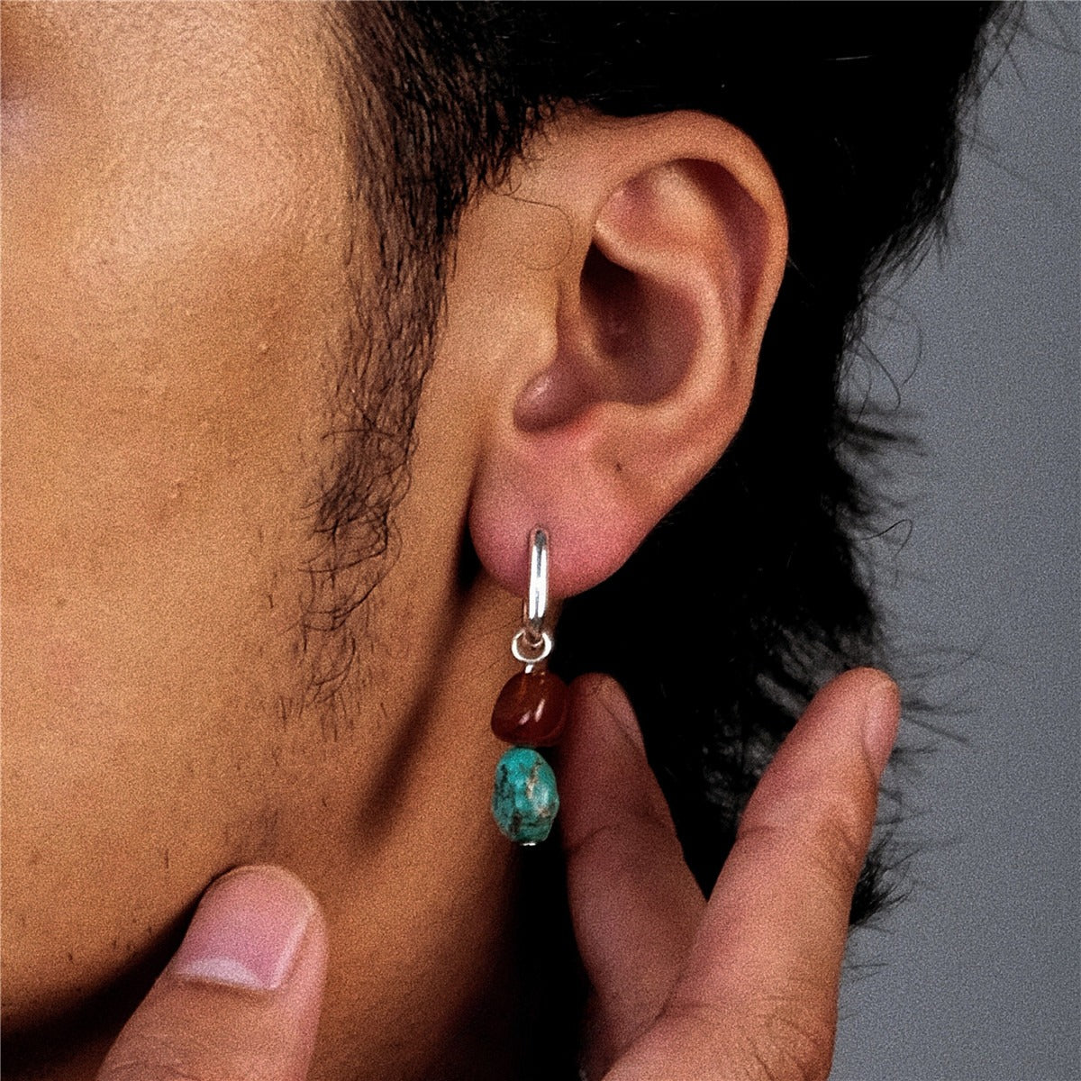 Tibetan Retro Ethnic Earrings | S925 Sterling Silver Irregular Red Agate & Turquoise Statement Earrings | Unisex Bohemian Jewelry