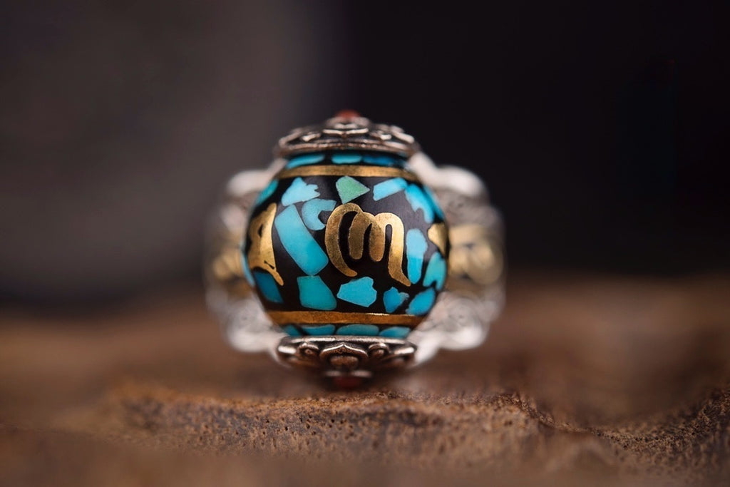 Medicine Buddha Spinner Ring | 925 Silver & Turquoise Dzi