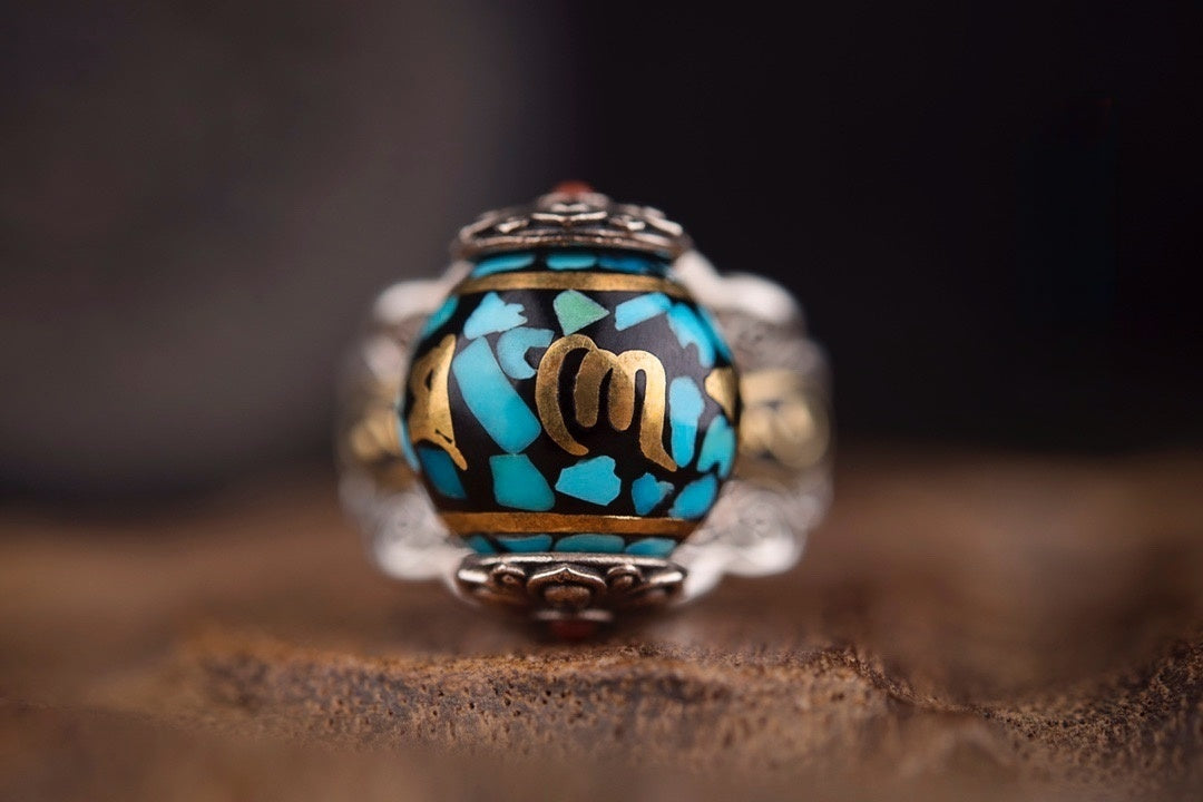 Medicine Buddha Spinner Ring | 925 Silver & Turquoise Dzi
