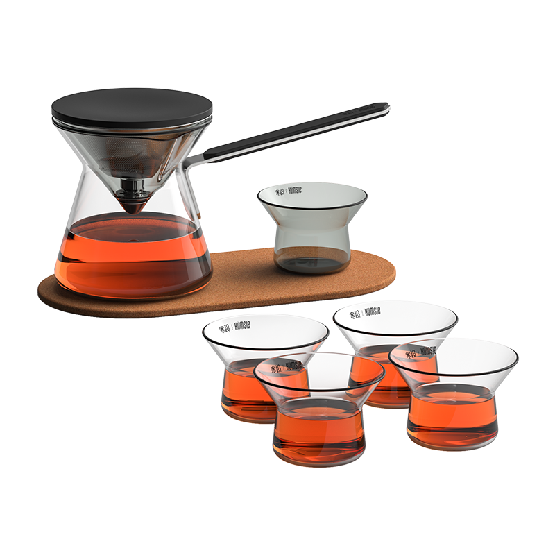Classic Series 1-4Cup Wood Neck Drip Pot Elegant Ceramic Pour Over Coffee and Tea Maker Set with Filter for Travel and Camping