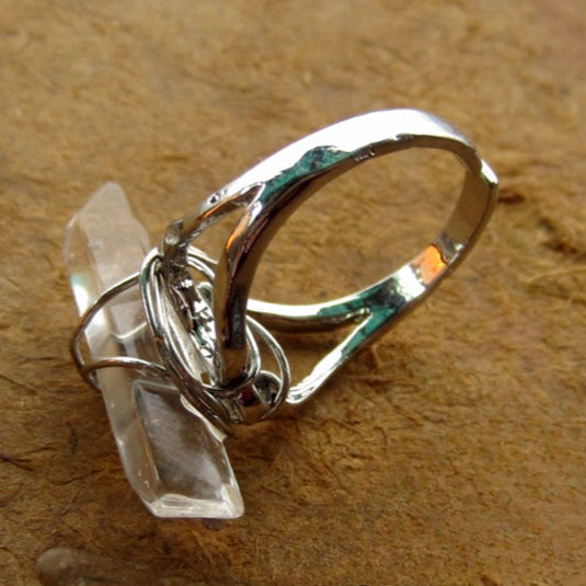 Himalayan Energy Raw Crystal Ring | Adjustable White Quartz Statement Ring | 21-Power Natural Stone Jewelry