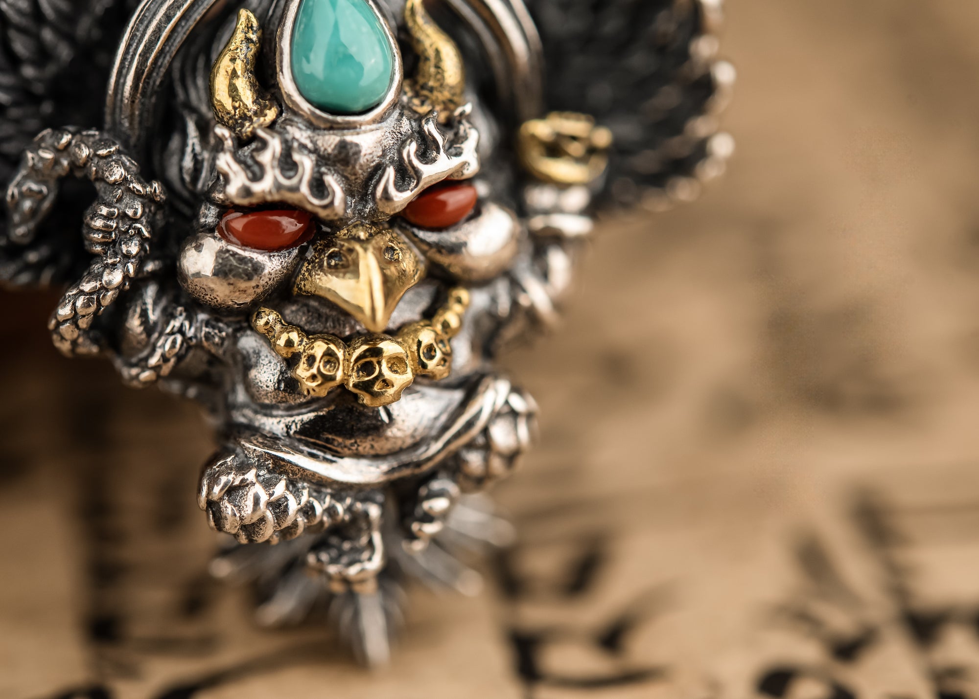 Garuda Guardian Pendant | Sterling Silver, Agate & Turquoise