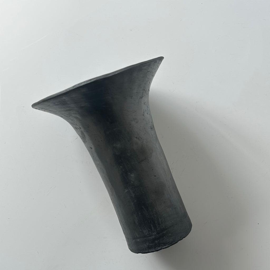 Handmade Tibetan Wide‑Mouth Black Pottery Vase
