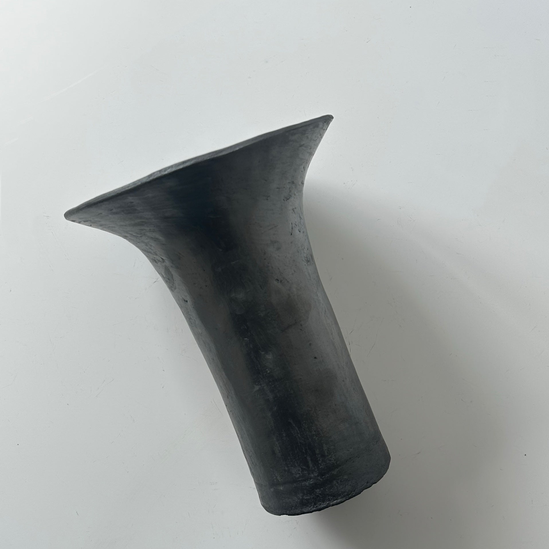 Handmade Tibetan Wide‑Mouth Black Pottery Vase